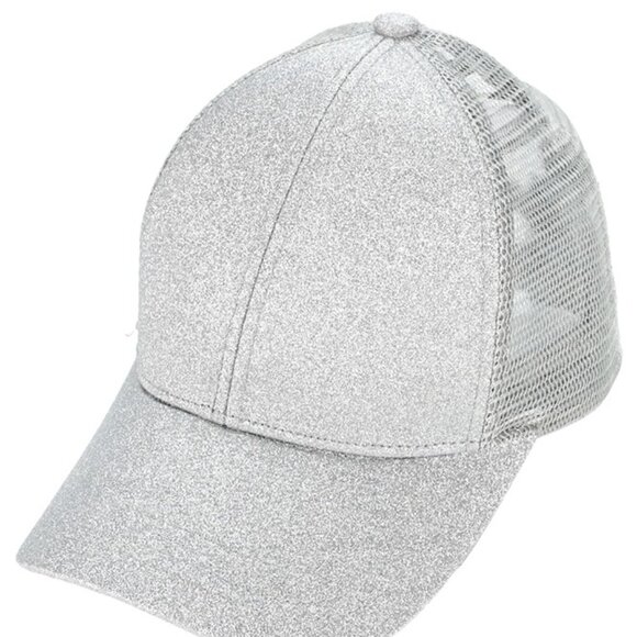 Glitter Mesh Back Criss-Cross Ponytail Baseball Cap Pony Cap - Picture 7 of 12